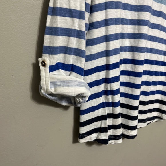 Talbots Women's Blouse SP White Blue Striped Cotton Nautical Casual Lagenlook - Picture 9 of 9